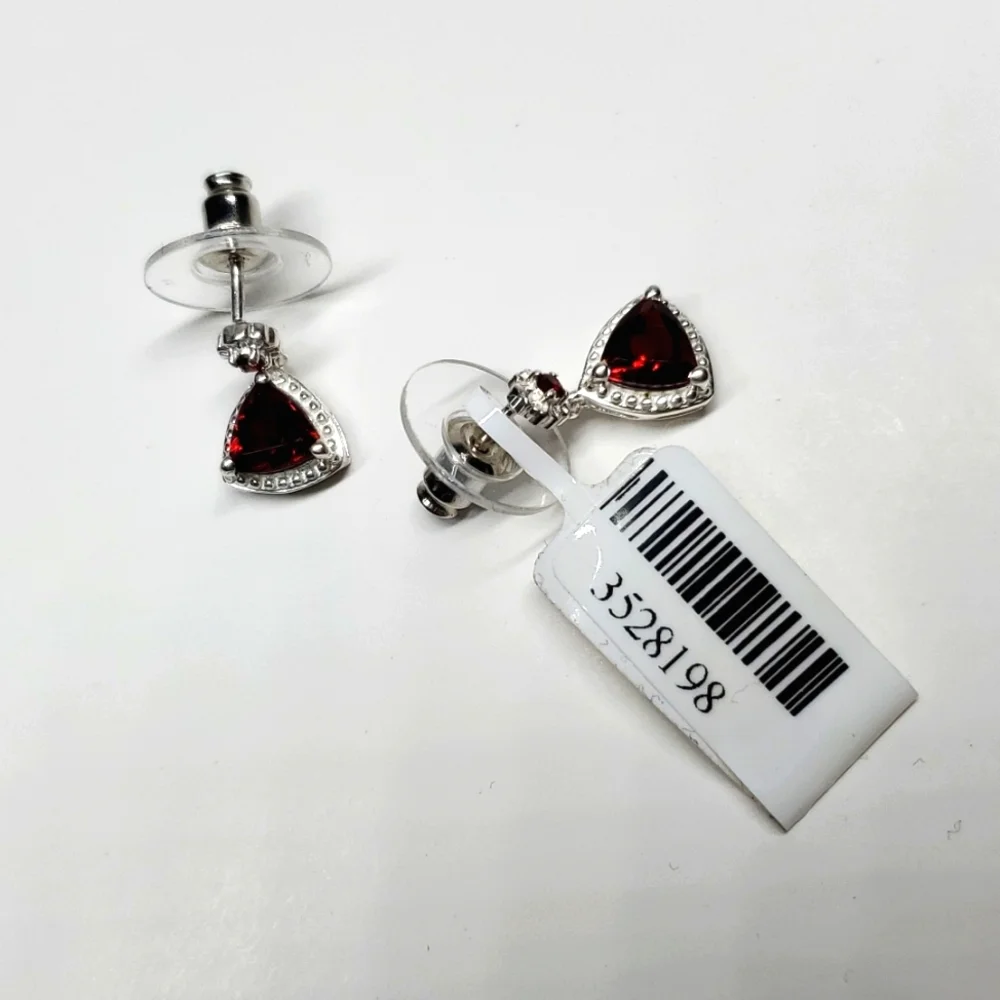 Mozambique Garnet Trillion Cut Sterling Silver Earrings NWT